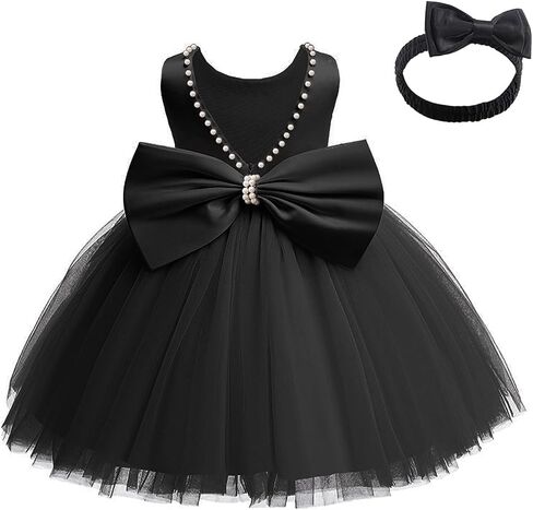 6M-6T طفل رضيع الفتيات اللؤلؤ عارية الذراعين كبير Bowknot توتو ثوب حفل زفاف الكرة ثوب الأميرة مع أغطية الرأس in Kuwait