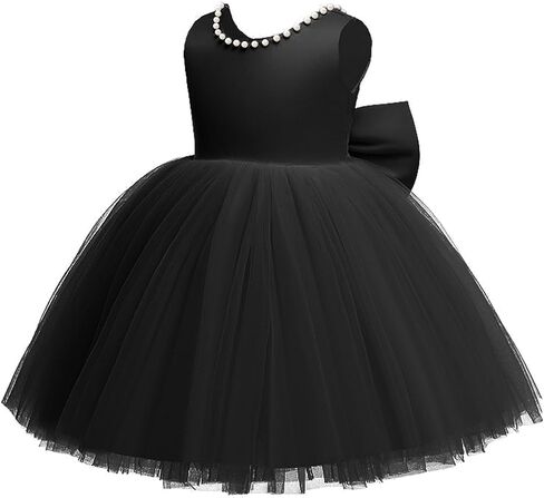 6M-6T طفل رضيع الفتيات اللؤلؤ عارية الذراعين كبير Bowknot توتو ثوب حفل زفاف الكرة ثوب الأميرة مع أغطية الرأس in Kuwait