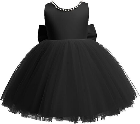 6M-6T طفل رضيع الفتيات اللؤلؤ عارية الذراعين كبير Bowknot توتو ثوب حفل زفاف الكرة ثوب الأميرة مع أغطية الرأس in Kuwait