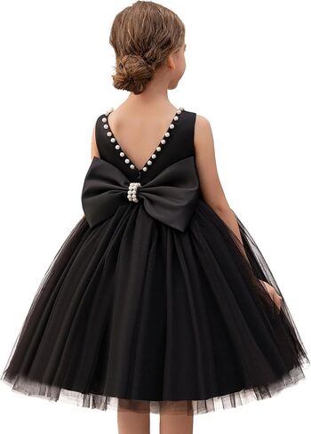 6M-6T طفل رضيع الفتيات اللؤلؤ عارية الذراعين كبير Bowknot توتو ثوب حفل زفاف الكرة ثوب الأميرة مع أغطية الرأس in Kuwait