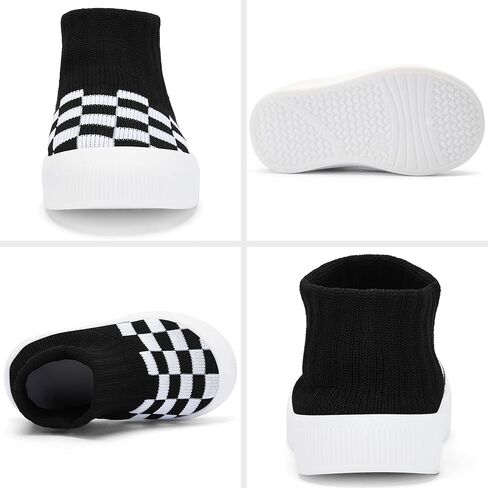BACSAC Baby Boy Girl Socks Shoes Toddler Elastic Breathable Slippers Kid Walking Sneakers with High Top Knitted Checkered Upper Anti Collision Non-Slip Design for Indoor Outdoor in Kuwait