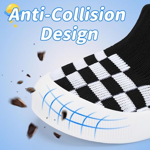 BACSAC Baby Boy Girl Socks Shoes Toddler Elastic Breathable Slippers Kid Walking Sneakers with High Top Knitted Checkered Upper Anti Collision Non-Slip Design for Indoor Outdoor in Kuwait