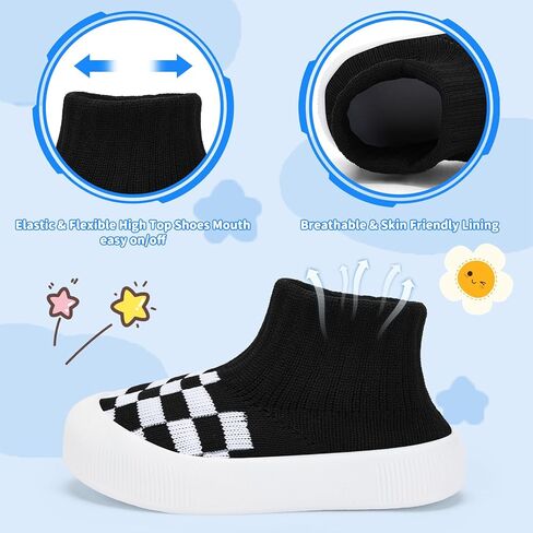 BACSAC Baby Boy Girl Socks Shoes Toddler Elastic Breathable Slippers Kid Walking Sneakers with High Top Knitted Checkered Upper Anti Collision Non-Slip Design for Indoor Outdoor in Kuwait