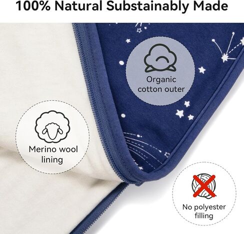 Merino Wool & Organic Cotton Sleep Sack 2-Way Zipper Adjustable Universal Size Sleeping Bag for Baby Year-round Use in Saudi Arabia