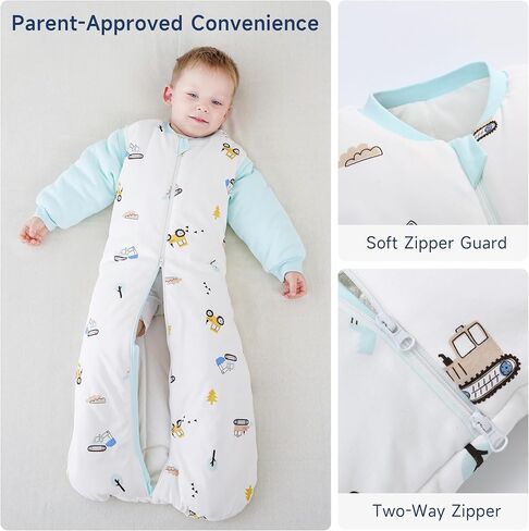 Miracle Baby Sleep Sack with Detachable Long Sleeves, 3.5 TOG Ultra-Thick Quilted Winter Baby Sleeping Bag with 2-Way Zipper in Saudi Arabia