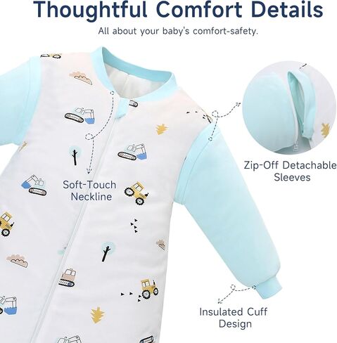 Miracle Baby Sleep Sack with Detachable Long Sleeves, 3.5 TOG Ultra-Thick Quilted Winter Baby Sleeping Bag with 2-Way Zipper in Saudi Arabia