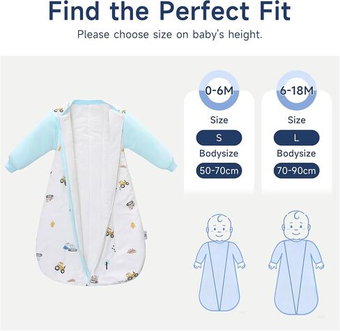 Miracle Baby Sleep Sack with Detachable Long Sleeves, 3.5 TOG Ultra-Thick Quilted Winter Baby Sleeping Bag with 2-Way Zipper in Saudi Arabia