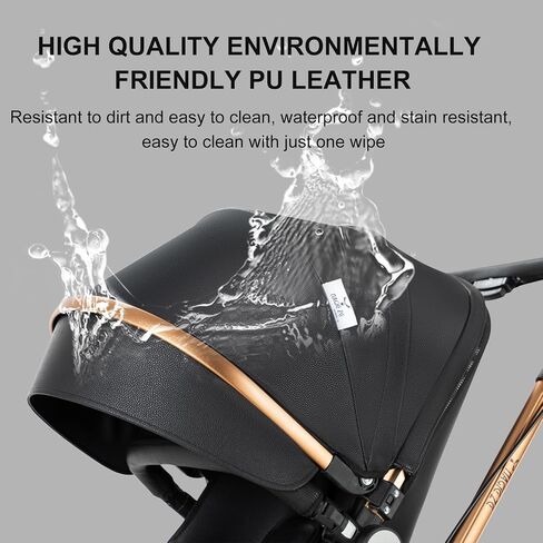 2 in 1 Baby Stroller Convertible Reversible Standard Pram Portable Pushchair Infant Buggy Baby Carriage Foldable High Landscape Pram for Toddler Newborn (225 Black Gold) in Saudi Arabia