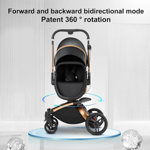 2 in 1 Baby Stroller Convertible Reversible Standard Pram Portable Pushchair Infant Buggy Baby Carriage Foldable High Landscape Pram for Toddler Newborn (225 Black Gold) in Saudi Arabia