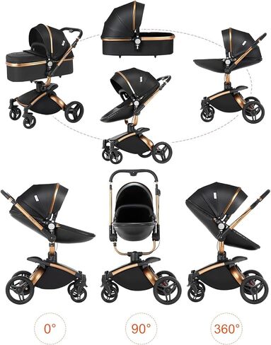 2 in 1 Baby Stroller Convertible Reversible Standard Pram Portable Pushchair Infant Buggy Baby Carriage Foldable High Landscape Pram for Toddler Newborn (225 Black Gold) in Saudi Arabia