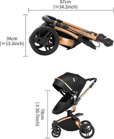 2 in 1 Baby Stroller Convertible Reversible Standard Pram Portable Pushchair Infant Buggy Baby Carriage Foldable High Landscape Pram for Toddler Newborn (225 Black Gold) in Saudi Arabia