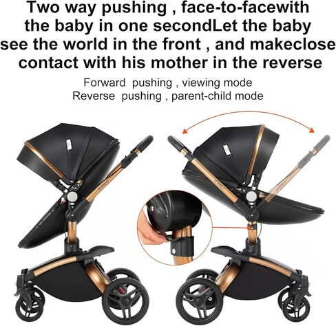 2 in 1 Baby Stroller Convertible Reversible Standard Pram Portable Pushchair Infant Buggy Baby Carriage Foldable High Landscape Pram for Toddler Newborn (225 Black Gold) in Saudi Arabia