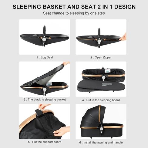 2 in 1 Baby Stroller Convertible Reversible Standard Pram Portable Pushchair Infant Buggy Baby Carriage Foldable High Landscape Pram for Toddler Newborn (225 Black Gold) in Saudi Arabia