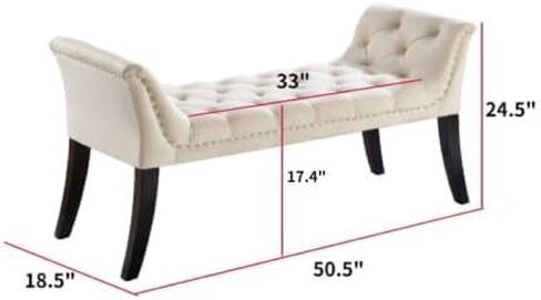 Upholstered Ottoman Bench with Armrest & Button Tufting, Great for Entryway Dining Room and More in Kuwait