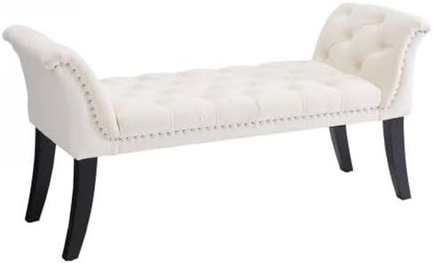 Upholstered Ottoman Bench with Armrest & Button Tufting, Great for Entryway Dining Room and More in Kuwait
