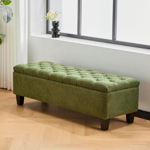 CREASION Storage Ottoman Bench - Brown PU Surface, Rubber Wood Legs, 300 lbs Capacity (Brown PU) in Saudi Arabia
