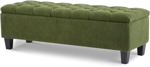 CREASION Storage Ottoman Bench - Brown PU Surface, Rubber Wood Legs, 300 lbs Capacity (Brown PU) in Saudi Arabia