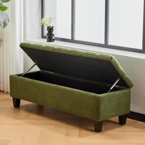 CREASION Storage Ottoman Bench - Brown PU Surface, Rubber Wood Legs, 300 lbs Capacity (Brown PU) in Saudi Arabia