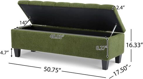 CREASION Storage Ottoman Bench - Brown PU Surface, Rubber Wood Legs, 300 lbs Capacity (Brown PU) in Saudi Arabia