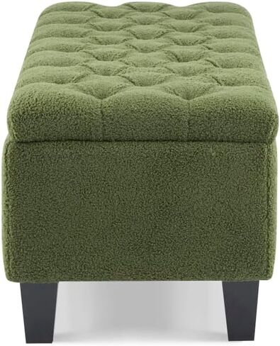 CREASION Storage Ottoman Bench - Brown PU Surface, Rubber Wood Legs, 300 lbs Capacity (Brown PU) in Saudi Arabia