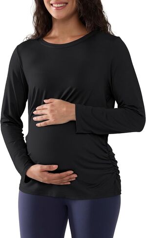 Joyaria Maternity Shirts for Women Bamboo Viscose Long Sleeve Pajamas Tops Crew Neck Ruched Side Pregnant Tshirts S-XXL in Saudi Arabia