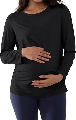 Joyaria Maternity Shirts for Women Bamboo Viscose Long Sleeve Pajamas Tops Crew Neck Ruched Side Pregnant Tshirts S-XXL in Saudi Arabia