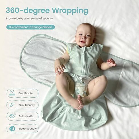 Baby Swaddle Sleep Sack, 1.0 Tog New-Parent-Friendly Swaddle for Newborns & infant 0-6 Months Baby Wearable Blanket Reduce Startle Reflex, Newborn Boys Girls Registry Essentials in Kuwait