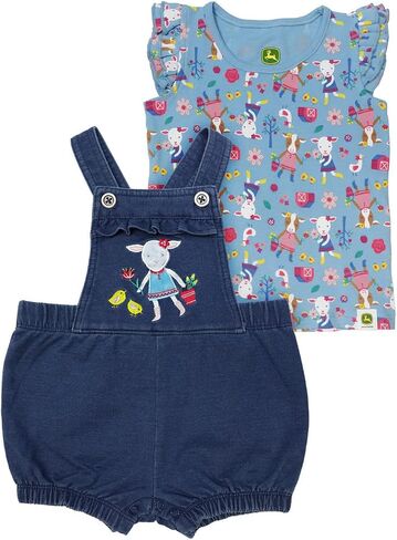 John Deere Blue Cotton Denim Short Overalls with Teal Farm Friends T-Shirt Sizes 3/6, 6/9, 9/12 Months in Saudi Arabia