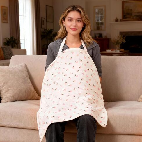 Muslin Nursing Covers for Baby Breastfeeding Privacy Breast Feeding Cover Breathable Breastfeeding Cover up with Arch Neckline Multi-use Stroller Covers for Women Nursing Apron in Saudi Arabia