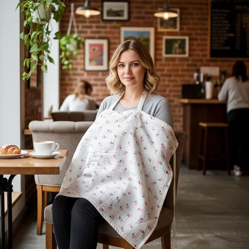 Muslin Nursing Covers for Baby Breastfeeding Privacy Breast Feeding Cover Breathable Breastfeeding Cover up with Arch Neckline Multi-use Stroller Covers for Women Nursing Apron in Saudi Arabia
