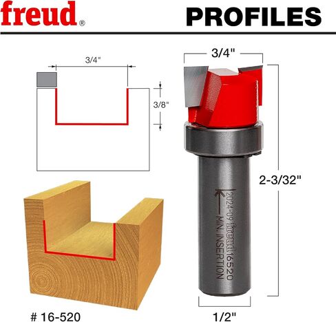 Freud Mortising Bit with Perma-Shield Coating for Ultra-Clean Hinge Mortises or Perfect Grooves and Dadoes - 2 Cutters, 24000 RPM, 3/8" Height, 3/4" Dia., 1/2" Shank - 16-520 in Saudi Arabia