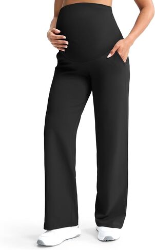 Mama Land Maternity Pants Over The Belly High Waisted Wide Leg Yoga Pants with Pockets Stretchy Pregnancy Lounge Clothes in Saudi Arabia