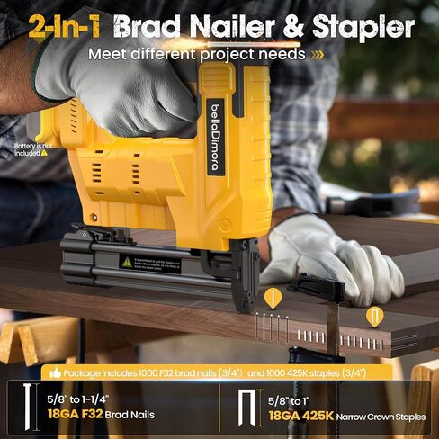 18GA Cordless Brad Nailer for Dewalt 20V Battery, 2 in 1 Nail Gun & Staple Gun with 1000 Nails &1000 Staples, Battery Powered Nail Gun for Home Improvement(No Battery) in Saudi Arabia