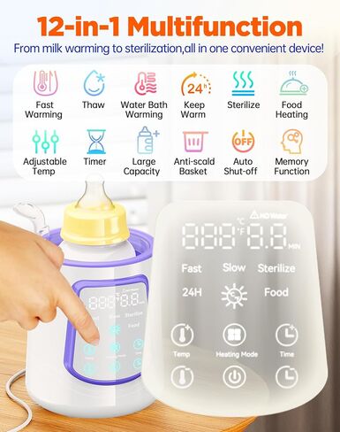 Fast Baby Bottle Warmer for Breastmilk, Smart 12 in 1 Breast Milk Warmer for Baby Essentials with Timer Temperature Control, Sterili-zing, Water Bath Technology, Baby Warmer for All Bottles Food Jars in Saudi Arabia