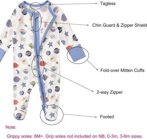 Baby Footed Pajamas with Mittens Rayon from Bamboo 2pcs Newborn Infant 2-way Zipper Pjs Cute Sleeper Outfit in Kuwait