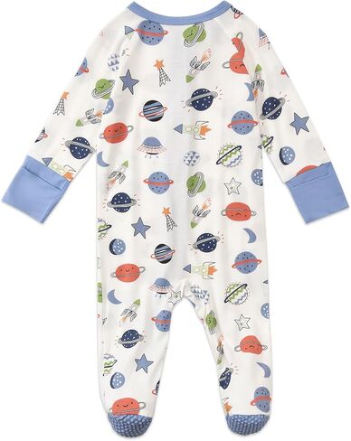 Baby Footed Pajamas with Mittens Rayon from Bamboo 2pcs Newborn Infant 2-way Zipper Pjs Cute Sleeper Outfit in Kuwait