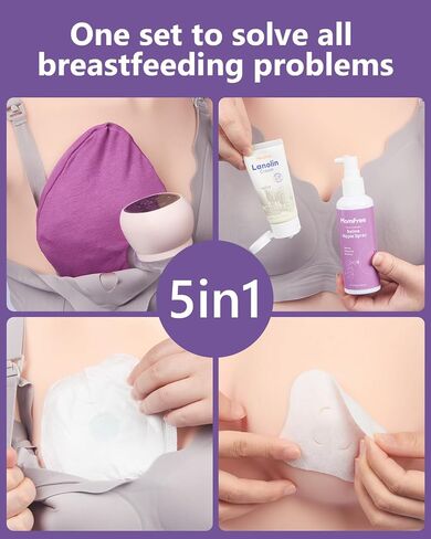 Breastfeeding Essentials Kit for Nursing Moms Nipple Relief,60 Piece Gift Set with Reusable Hot and Cold Breast Therapy Packs/Hydrogel Nipple Pads/Lanolin Nipple cream/Nursing Pads/Nipple Saline Spray in Saudi Arabia