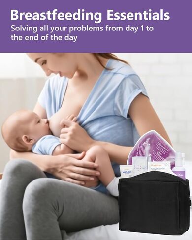 Breastfeeding Essentials Kit for Nursing Moms Nipple Relief,60 Piece Gift Set with Reusable Hot and Cold Breast Therapy Packs/Hydrogel Nipple Pads/Lanolin Nipple cream/Nursing Pads/Nipple Saline Spray in Saudi Arabia