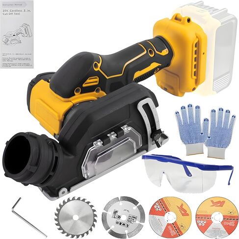 Cordless Cut-Off Tool, 20000RPM Angle Grinder & Circular Saw Fits Dewalt 20V Max Battery, Detachable Dust Shroud with Adjustable Metal Plate, 4x 3" Saw Blades for Wood Plastic Tile Metal (No Battery) in Kuwait