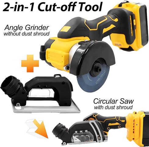 Cordless Cut-Off Tool, 20000RPM Angle Grinder & Circular Saw Fits Dewalt 20V Max Battery, Detachable Dust Shroud with Adjustable Metal Plate, 4x 3" Saw Blades for Wood Plastic Tile Metal (No Battery) in Kuwait