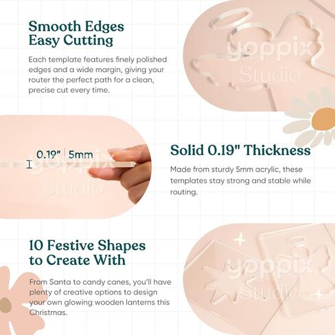 مجموعة قوالب توجيه أكريليك YOPPIX مكونة من 10 قطع - استنسل النجارة مقاس 8 × 5.5 بوصة مع أنماط هدايا شجرة عيد الميلاد، قوالب أكريليك شفافة بسمك 5 مم للحرف اليدوية وديكورات العطلات in Kuwait