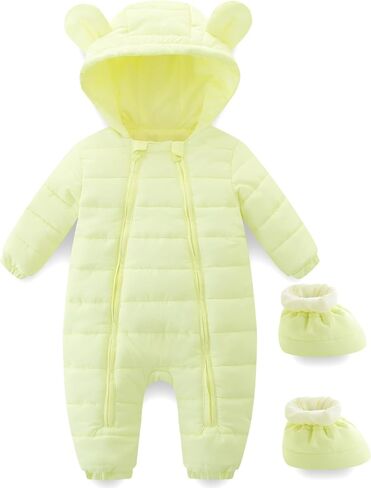 Baby Winter Snowsuit Cute Bear Ears Hooded Romper Toddler Double Zipper Warm Jumpsuit Windproof 0~24M in Kuwait