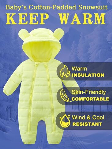 Baby Winter Snowsuit Cute Bear Ears Hooded Romper Toddler Double Zipper Warm Jumpsuit Windproof 0~24M in Kuwait
