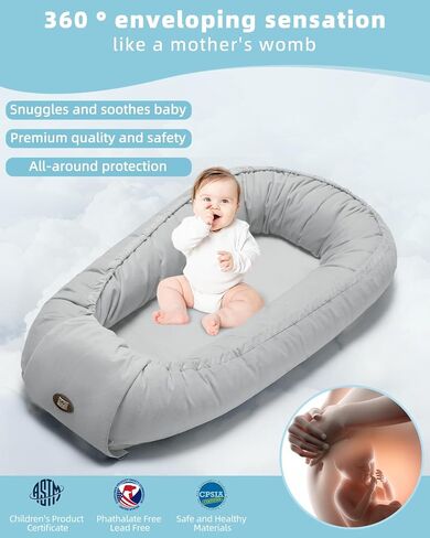 Baby Lounger Pillow, Baby Lounger for Newborn 0-24 Months, Breathable & Soft Infant Lounger, Adjustable Tummy Time Baby Lounger for Home and Travel, Baby Girls & Boys Babies Stuff, Grey in Saudi Arabia