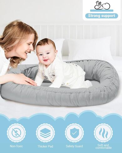 Baby Lounger Pillow, Baby Lounger for Newborn 0-24 Months, Breathable & Soft Infant Lounger, Adjustable Tummy Time Baby Lounger for Home and Travel, Baby Girls & Boys Babies Stuff, Grey in Saudi Arabia