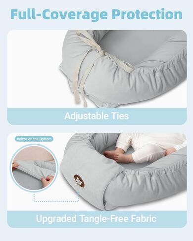Baby Lounger Pillow, Baby Lounger for Newborn 0-24 Months, Breathable & Soft Infant Lounger, Adjustable Tummy Time Baby Lounger for Home and Travel, Baby Girls & Boys Babies Stuff, Grey in Saudi Arabia