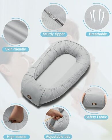 Baby Lounger Pillow, Baby Lounger for Newborn 0-24 Months, Breathable & Soft Infant Lounger, Adjustable Tummy Time Baby Lounger for Home and Travel, Baby Girls & Boys Babies Stuff, Grey in Saudi Arabia