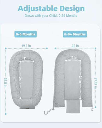 Baby Lounger Pillow, Baby Lounger for Newborn 0-24 Months, Breathable & Soft Infant Lounger, Adjustable Tummy Time Baby Lounger for Home and Travel, Baby Girls & Boys Babies Stuff, Grey in Saudi Arabia