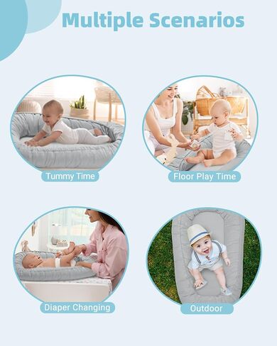 Baby Lounger Pillow, Baby Lounger for Newborn 0-24 Months, Breathable & Soft Infant Lounger, Adjustable Tummy Time Baby Lounger for Home and Travel, Baby Girls & Boys Babies Stuff, Grey in Saudi Arabia