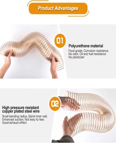 PU Dust Collection Hose Clear Pipe，1.5mmThick, Puncture Resistant PU Polyurethane Hose With Copper-plated Steel wire，2m Length(115mm) in Saudi Arabia